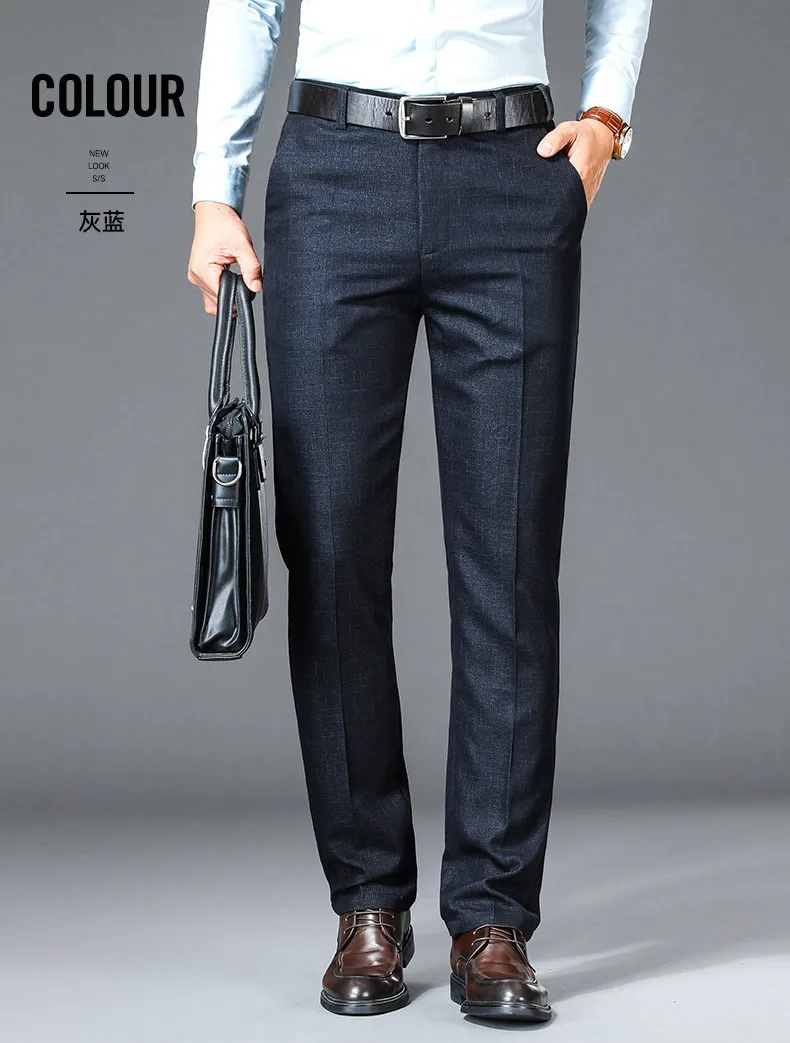 New Business Casual Suit Pants Men Solid High Waist Straight Office Formal Trousers Mens Classic Style Suit Long Pants Plus Size