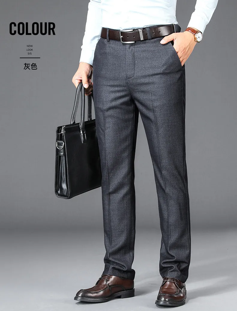 New Business Casual Suit Pants Men Solid High Waist Straight Office Formal Trousers Mens Classic Style Suit Long Pants Plus Size