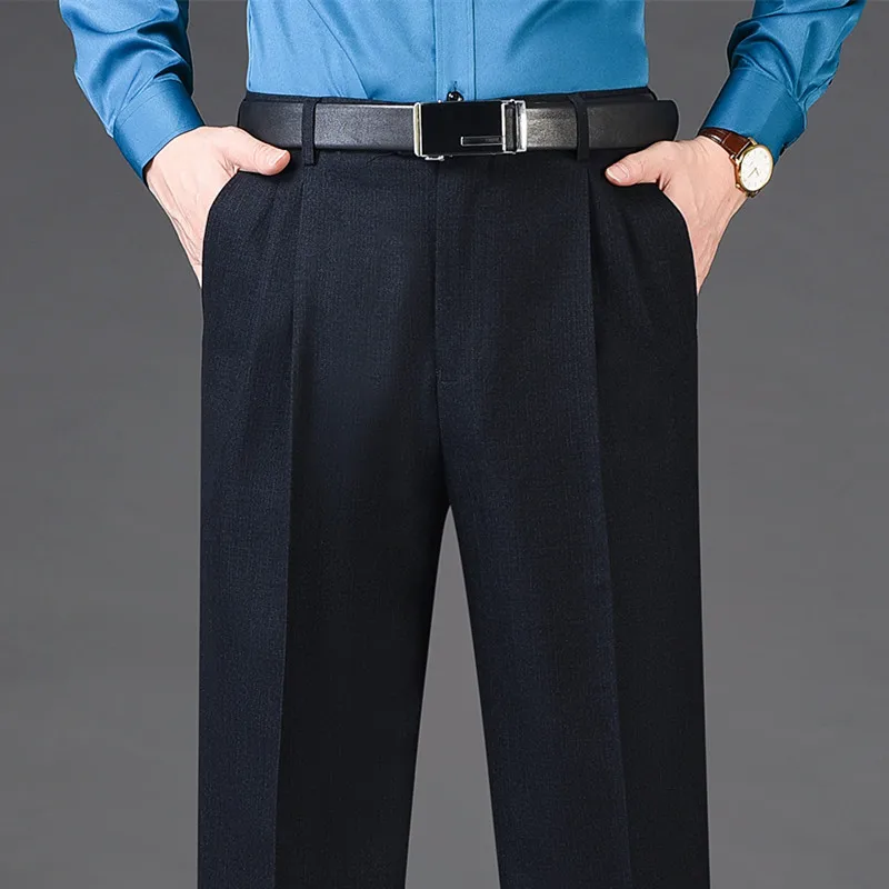 Alternative view of High Waist Wool Cashmere Suit Pants Men Double Pleated Winter Autumn Dress Trousers for Male Formal Business Size 29-50 52 54 56