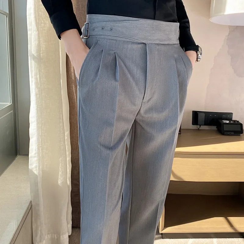 Alternative view of High Waist Men Dress Pants Trousers 2024 Autumn New British Style Straight Slim Fit Suit Pants Solid Casual Fashion Men Clothing