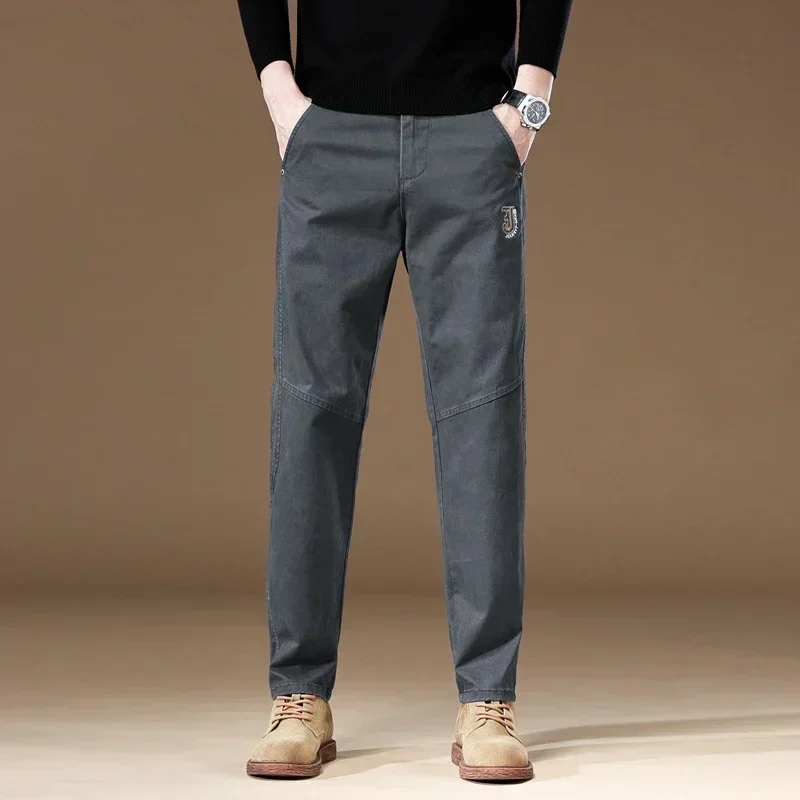 Alternative view of Winter Autumn Mens Cotton Casual Pants Regular Straight Dark Grey Khaki Business Work Trousers New Male High-quality Pants