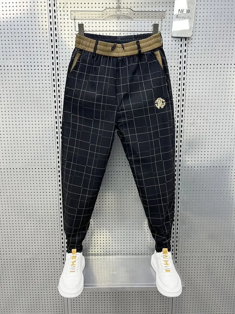 Alternative view of Black Plaid Pants Casual Pencil Trousers High Quality Luxury Brand Men's Clothing