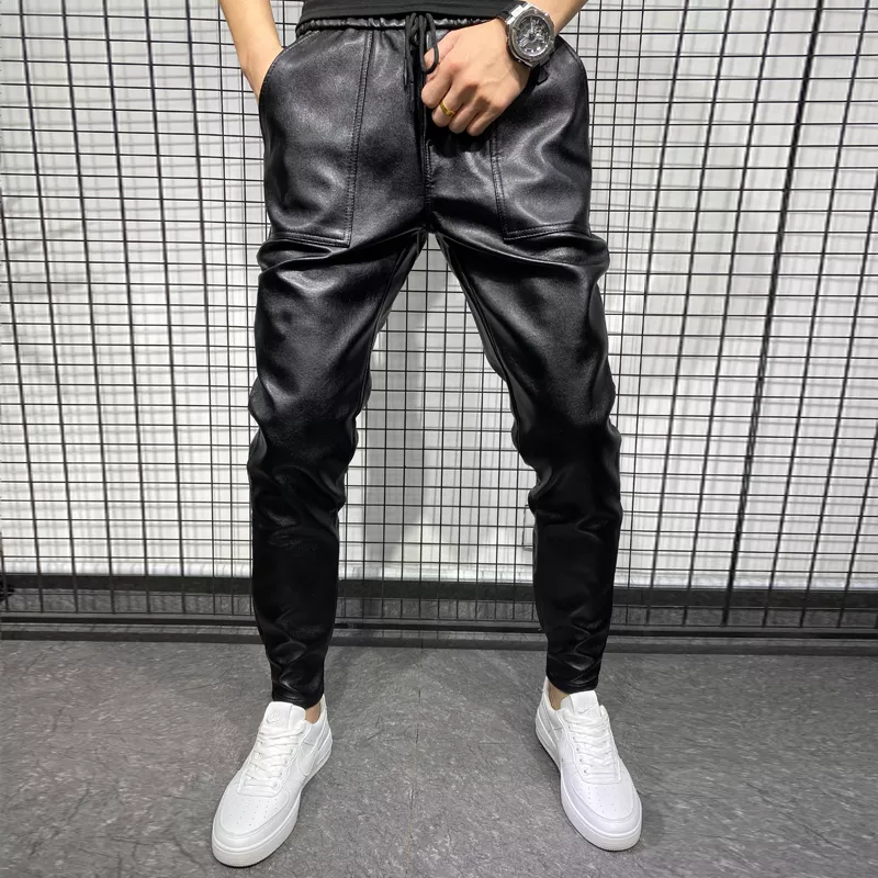 PU Leather Pants High Quality Winter Korean Luxury Clothing Big Size Windproof Casual Warm Trousers Black Pantalon Cuero Hombre