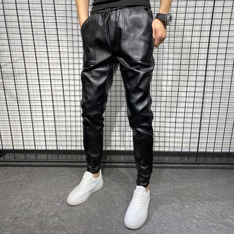 Alternative view of PU Leather Pants High Quality Winter Korean Luxury Clothing Big Size Windproof Casual Warm Trousers Black Pantalon Cuero Hombre