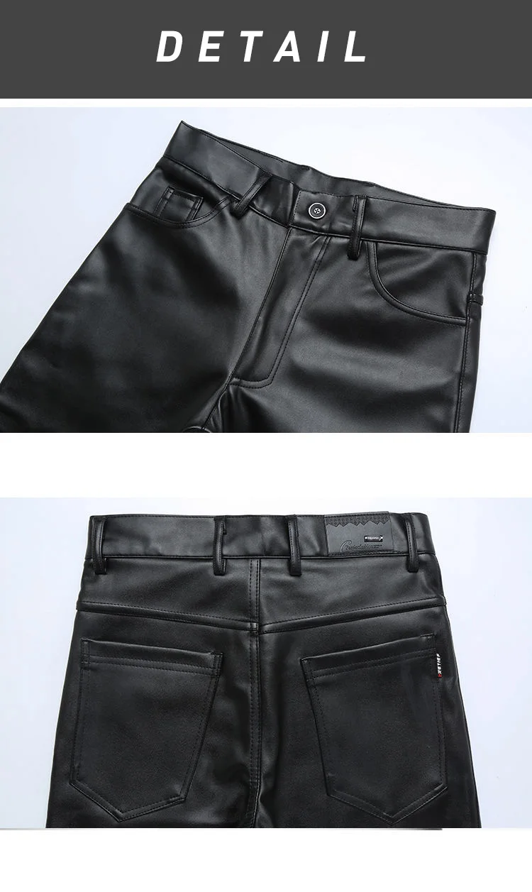 Men Leather Pants Slim PU Leather Trousers Fashion Elastic Motorcycle Leather Pants Waterproof Oil-Proof Male Bottoms Oversized