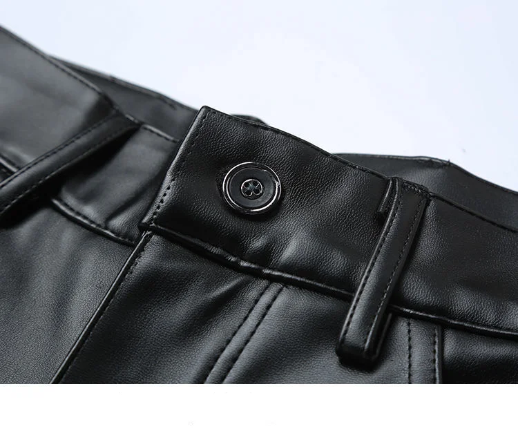 Men Leather Pants Slim PU Leather Trousers Fashion Elastic Motorcycle Leather Pants Waterproof Oil-Proof Male Bottoms Oversized