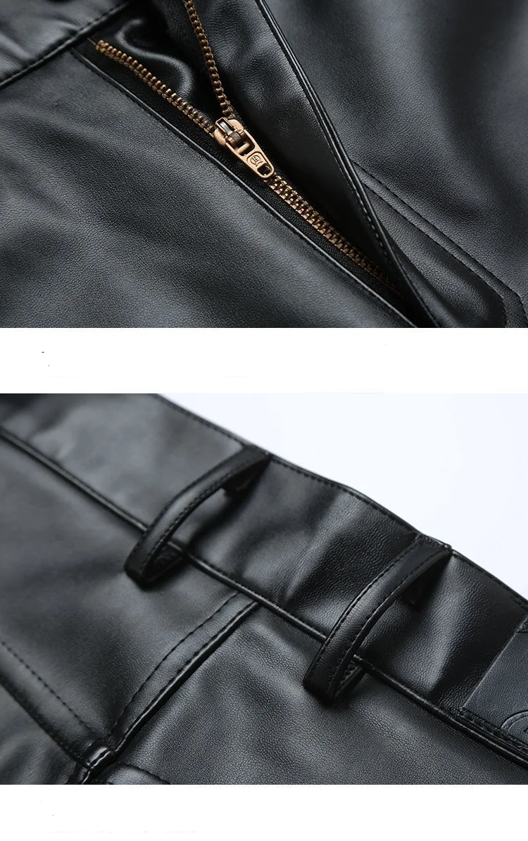 Men Leather Pants Slim PU Leather Trousers Fashion Elastic Motorcycle Leather Pants Waterproof Oil-Proof Male Bottoms Oversized