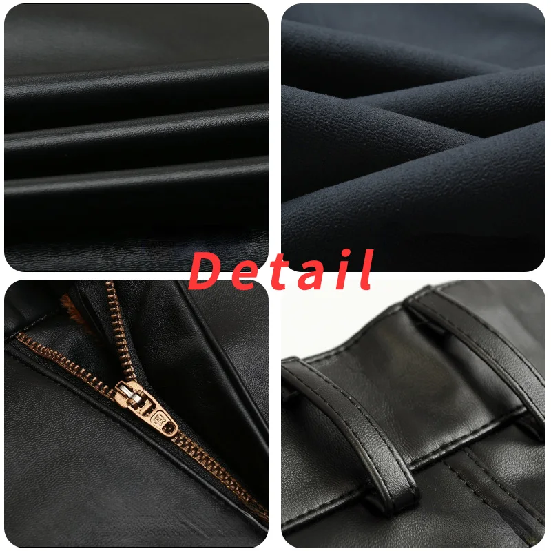 Alternative view of Men Leather Pants Slim PU Leather Trousers Fashion Elastic Motorcycle Leather Pants Waterproof Oil-Proof Male Bottoms Oversized
