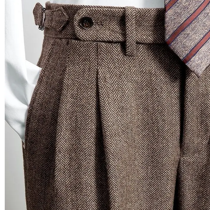 Alternative view of Men's Autumn Winter New High Waist Woolen Trousers Male Tweed Business Casual Pants Men Long Formal Straight Pants H336