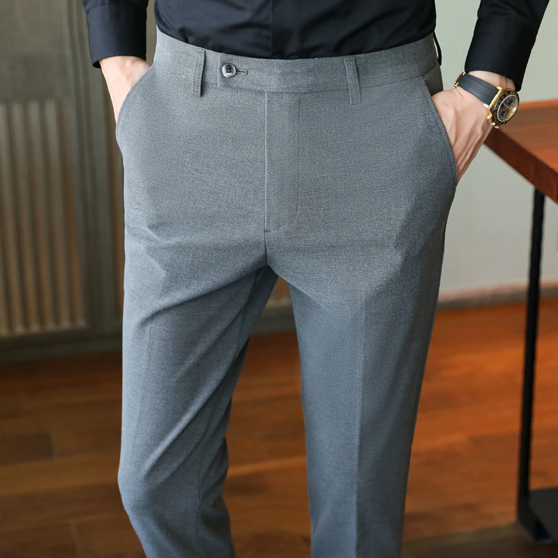 28-44 Brand Boutique Fashion Pure Color Men's Casual Business Office Official Suit Pants Groom Wedding Dress Party Suit Trousers