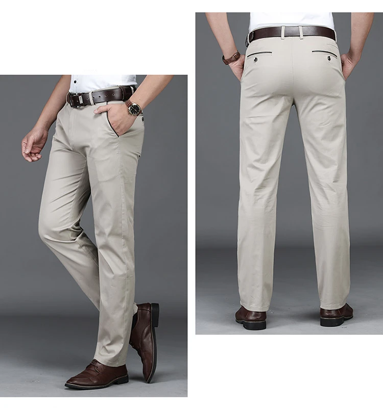 SHAN BAO Summer Brand New Men's Fitted Straight Thin Pants Classic Business Casual High Waist Cotton Stretch Trousers