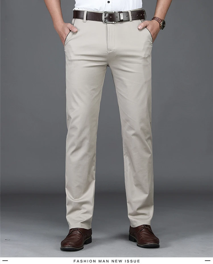 SHAN BAO Summer Brand New Men's Fitted Straight Thin Pants Classic Business Casual High Waist Cotton Stretch Trousers