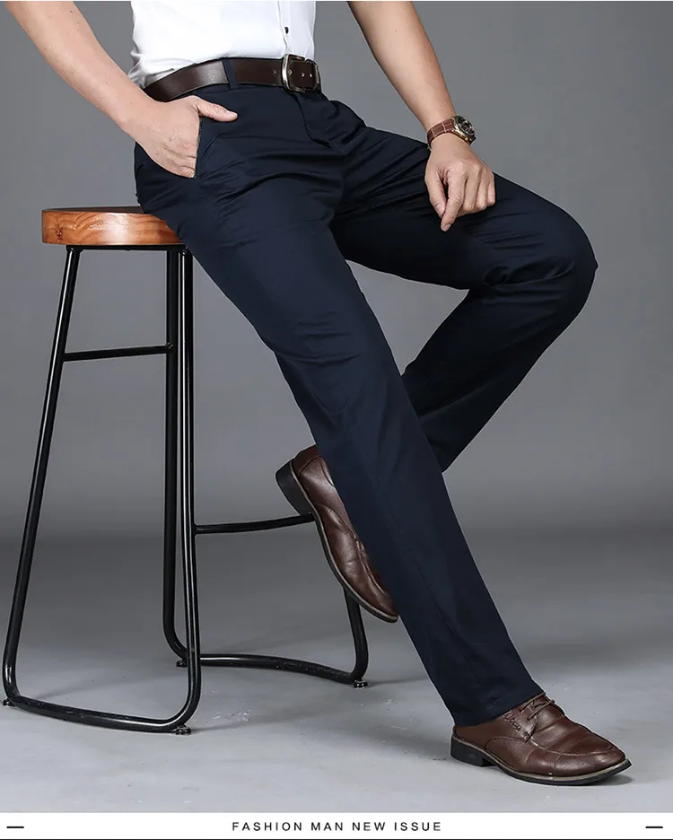 SHAN BAO Summer Brand New Men's Fitted Straight Thin Pants Classic Business Casual High Waist Cotton Stretch Trousers