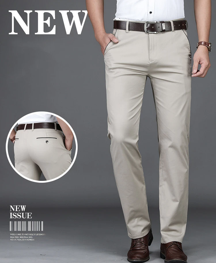 SHAN BAO Summer Brand New Men's Fitted Straight Thin Pants Classic Business Casual High Waist Cotton Stretch Trousers
