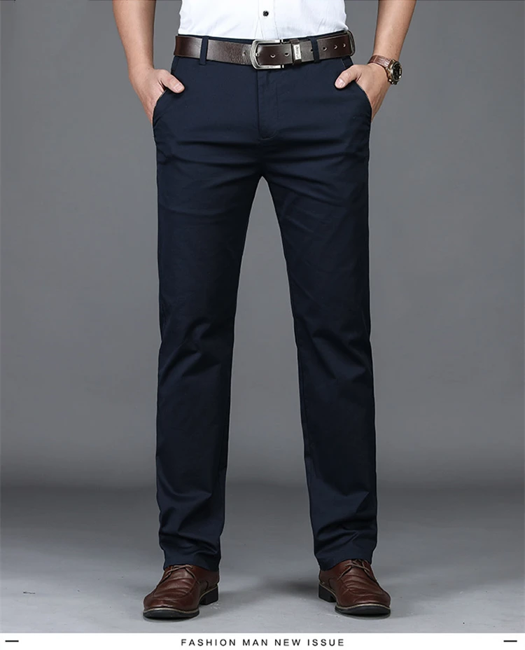 SHAN BAO Summer Brand New Men's Fitted Straight Thin Pants Classic Business Casual High Waist Cotton Stretch Trousers