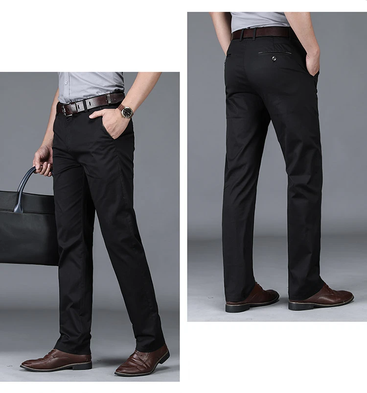 SHAN BAO Summer Brand New Men's Fitted Straight Thin Pants Classic Business Casual High Waist Cotton Stretch Trousers
