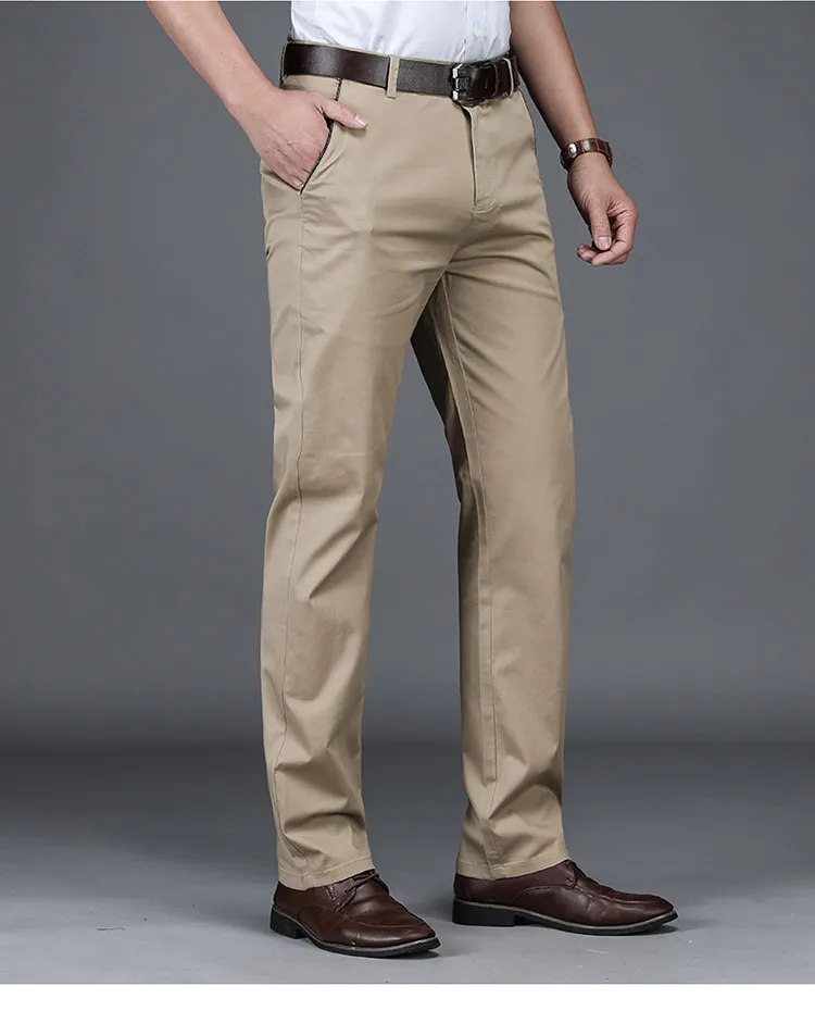 SHAN BAO Summer Brand New Men's Fitted Straight Thin Pants Classic Business Casual High Waist Cotton Stretch Trousers