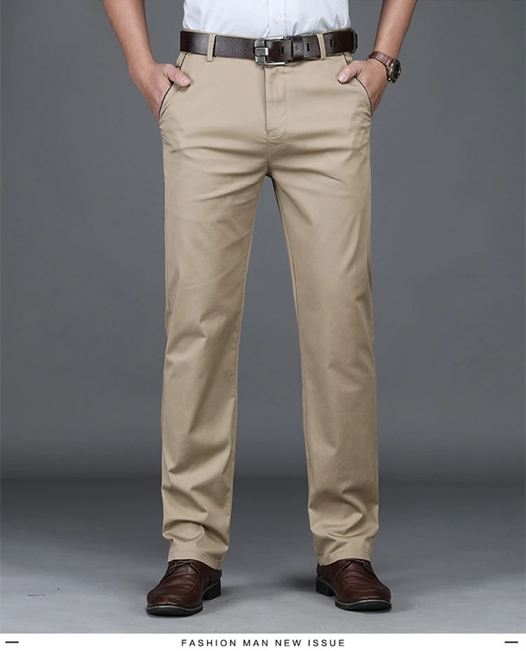 SHAN BAO Summer Brand New Men's Fitted Straight Thin Pants Classic Business Casual High Waist Cotton Stretch Trousers