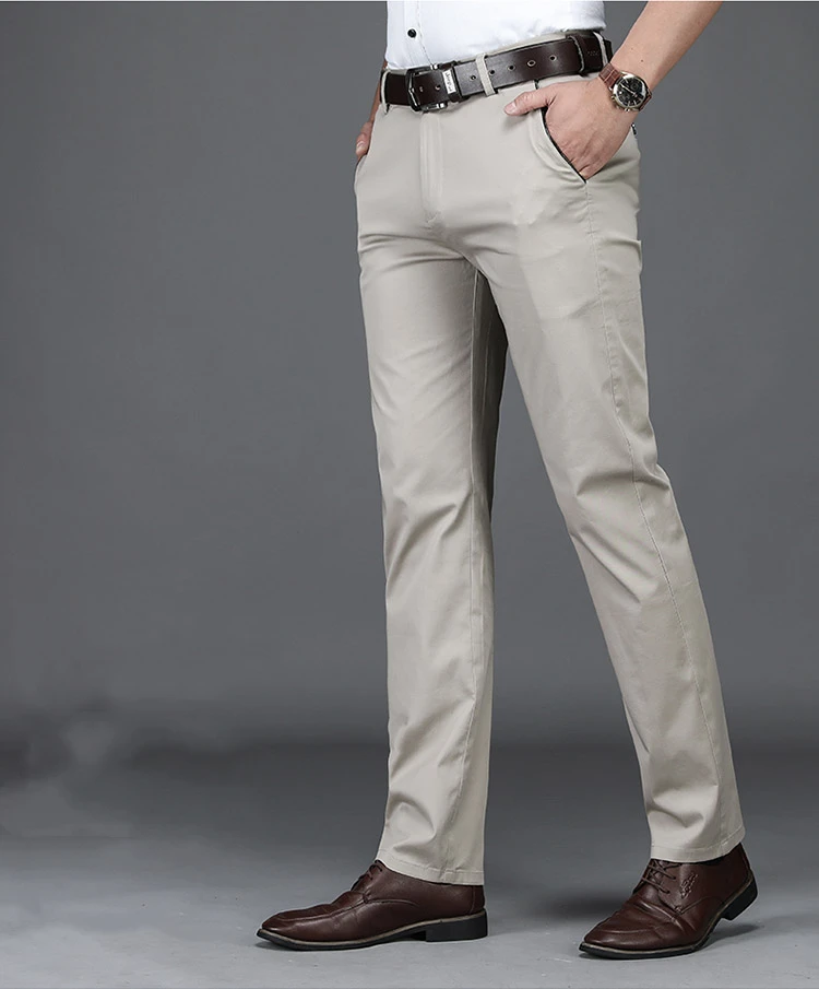 SHAN BAO Summer Brand New Men's Fitted Straight Thin Pants Classic Business Casual High Waist Cotton Stretch Trousers