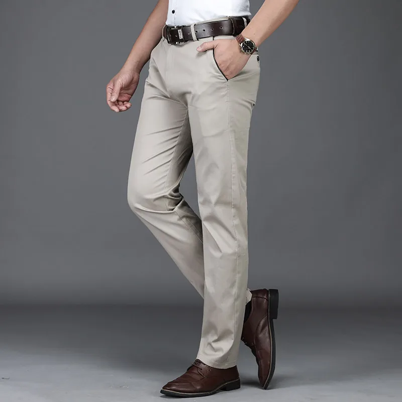 Alternative view of SHAN BAO Summer Brand New Men's Fitted Straight Thin Pants Classic Business Casual High Waist Cotton Stretch Trousers