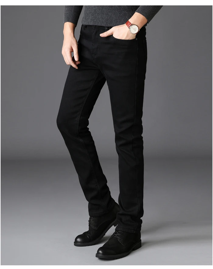 Men's Stretch Black Jeans Classic Style Business Fashion Pure Black Slim-fit Denim Pants Male Brand Casual Trousers Men's Stretch Black Jeans Classic Style Business Fashion Pure Black Slim-fit Denim Pants Male Brand Casual Trousers