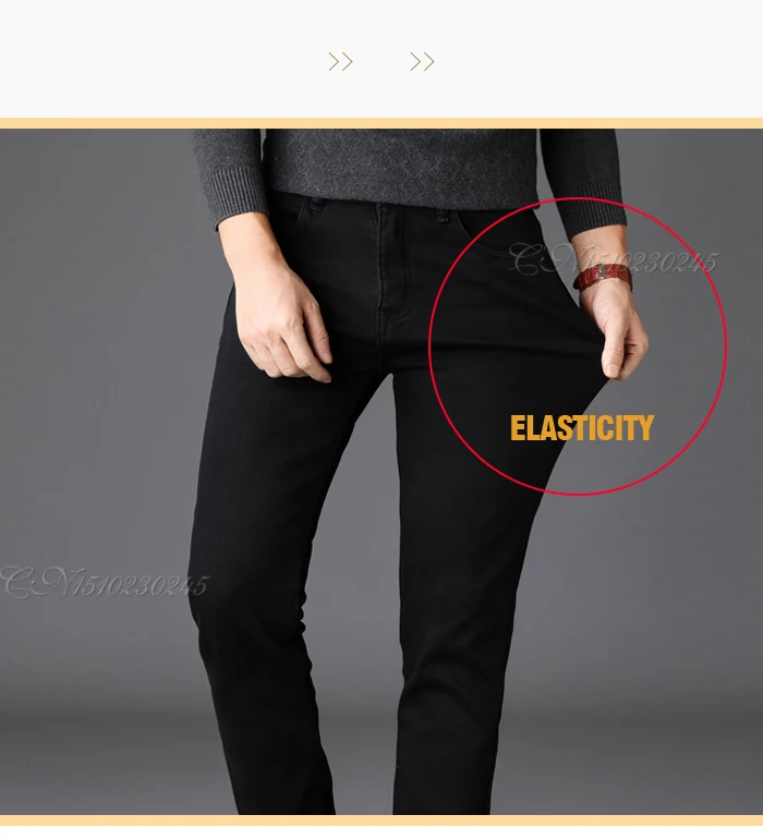 Men's Stretch Black Jeans Classic Style Business Fashion Pure Black Slim-fit Denim Pants Male Brand Casual Trousers Men's Stretch Black Jeans Classic Style Business Fashion Pure Black Slim-fit Denim Pants Male Brand Casual Trousers