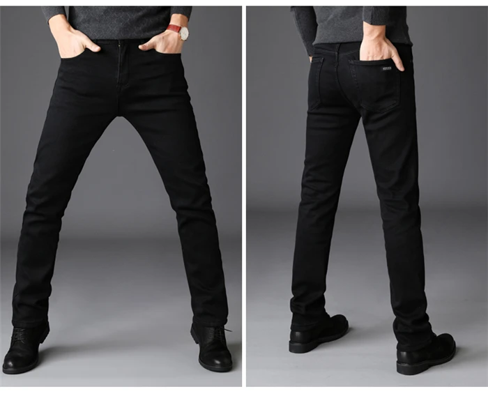 Men's Stretch Black Jeans Classic Style Business Fashion Pure Black Slim-fit Denim Pants Male Brand Casual Trousers Men's Stretch Black Jeans Classic Style Business Fashion Pure Black Slim-fit Denim Pants Male Brand Casual Trousers