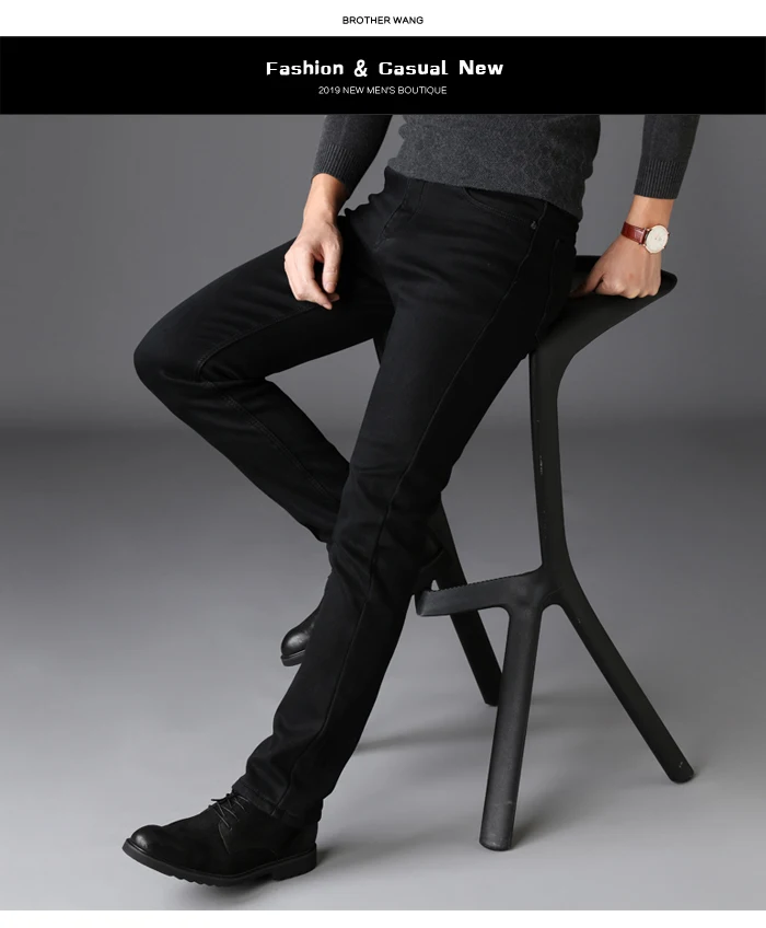 Men's Stretch Black Jeans Classic Style Business Fashion Pure Black Slim-fit Denim Pants Male Brand Casual Trousers Men's Stretch Black Jeans Classic Style Business Fashion Pure Black Slim-fit Denim Pants Male Brand Casual Trousers