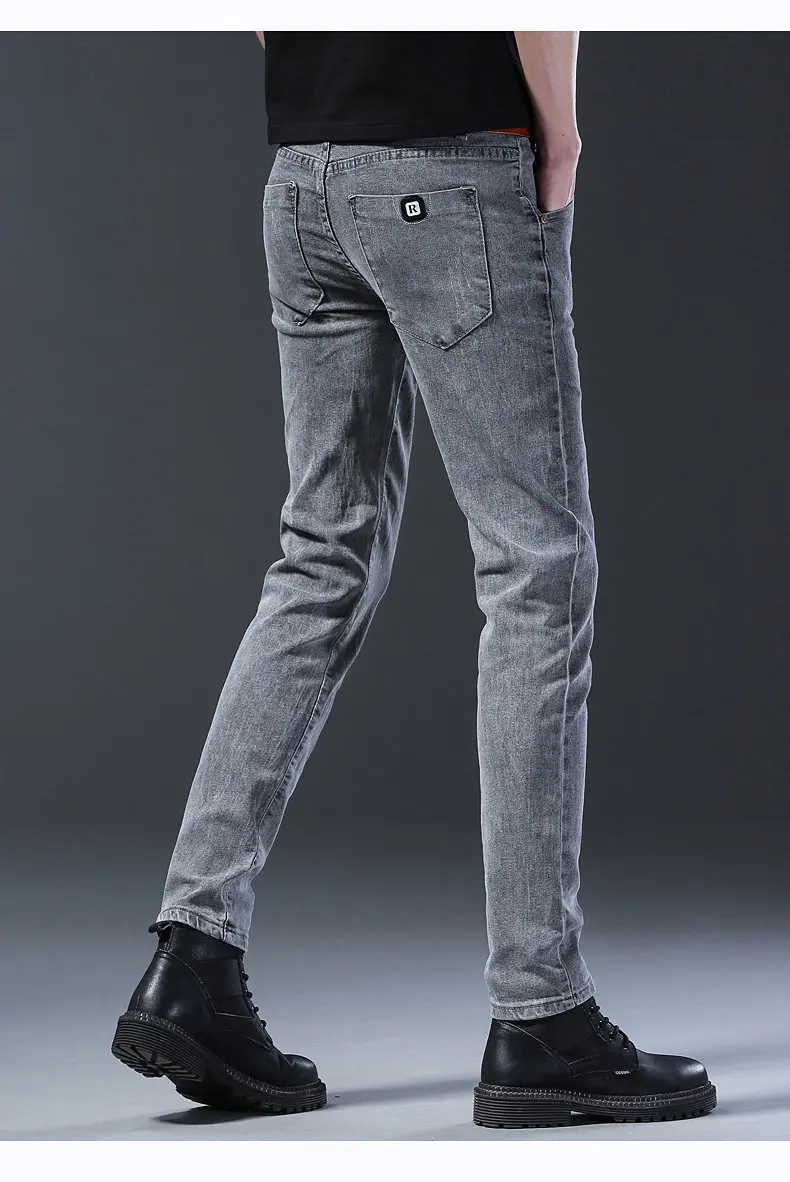 2024 New Fashion Jeans Men Korean Style Straight Grey Middle  Waist Pants Male Casual Denim Trousers