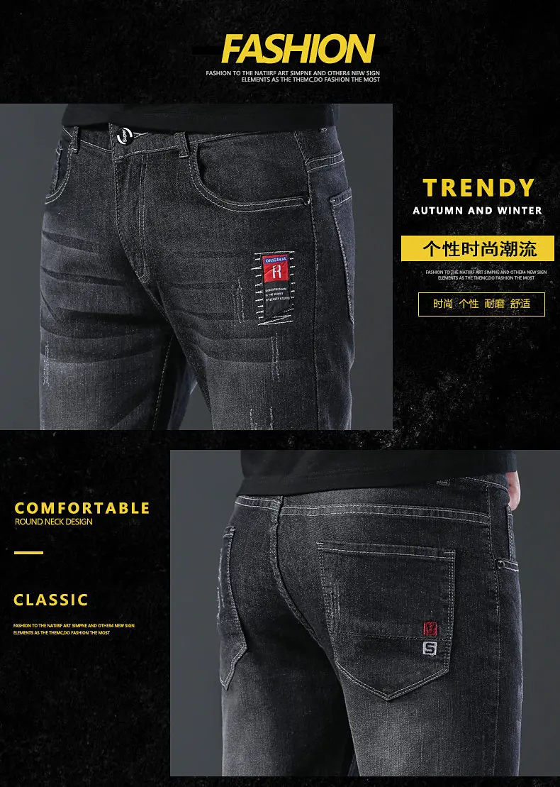 2024 New Fashion Jeans Men Korean Style Straight Grey Middle  Waist Pants Male Casual Denim Trousers