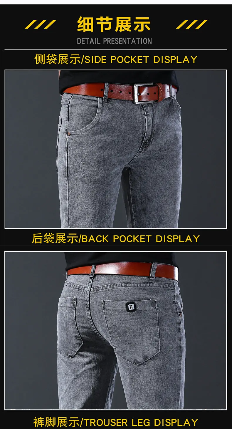 2024 New Fashion Jeans Men Korean Style Straight Grey Middle  Waist Pants Male Casual Denim Trousers