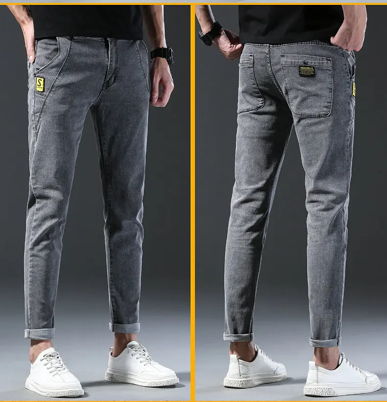 2024 New Fashion Jeans Men Korean Style Straight Grey Middle  Waist Pants Male Casual Denim Trousers