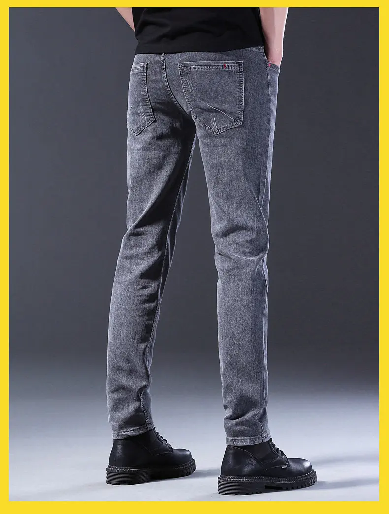 2024 New Fashion Jeans Men Korean Style Straight Grey Middle  Waist Pants Male Casual Denim Trousers