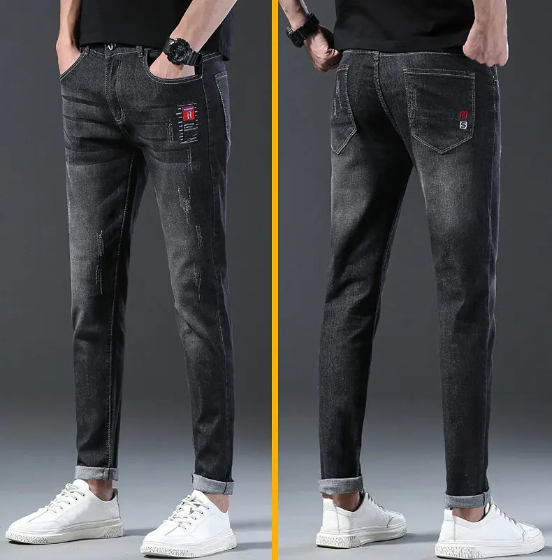 2024 New Fashion Jeans Men Korean Style Straight Grey Middle  Waist Pants Male Casual Denim Trousers