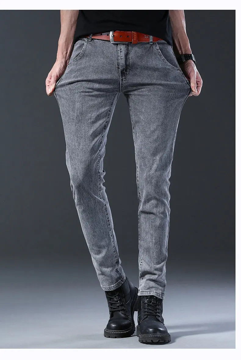 2024 New Fashion Jeans Men Korean Style Straight Grey Middle  Waist Pants Male Casual Denim Trousers