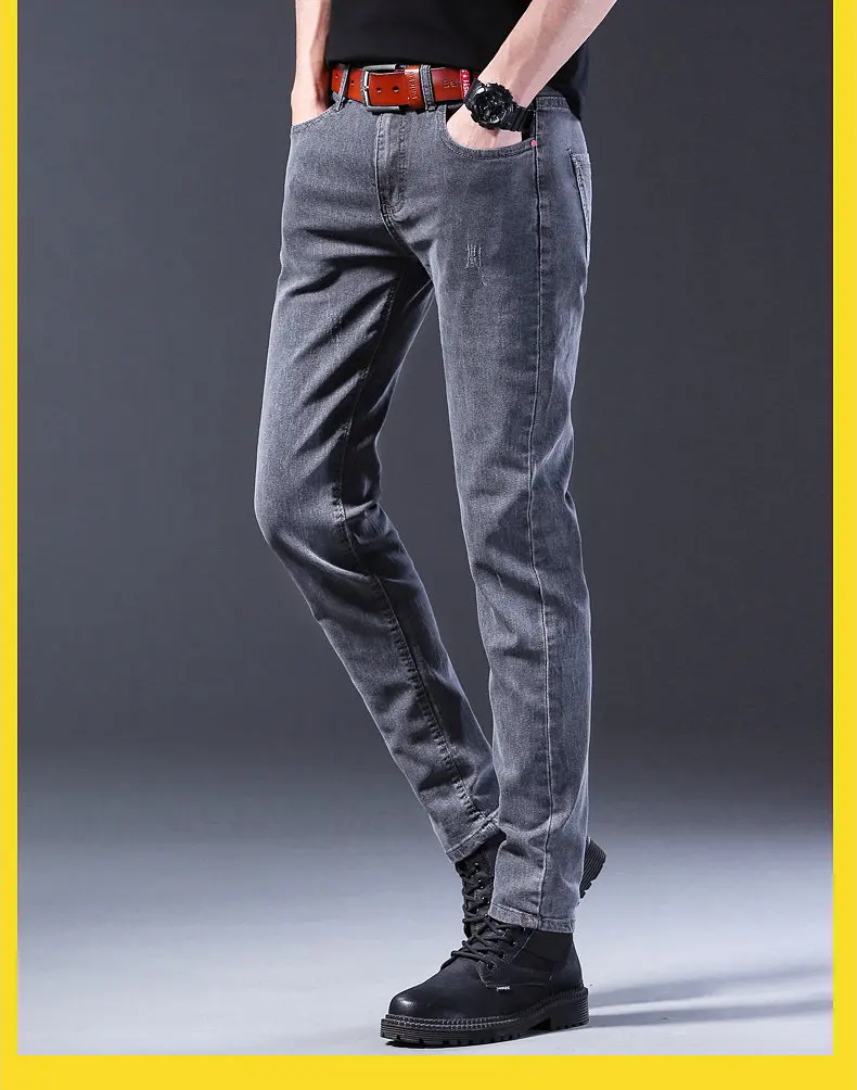 2024 New Fashion Jeans Men Korean Style Straight Grey Middle  Waist Pants Male Casual Denim Trousers