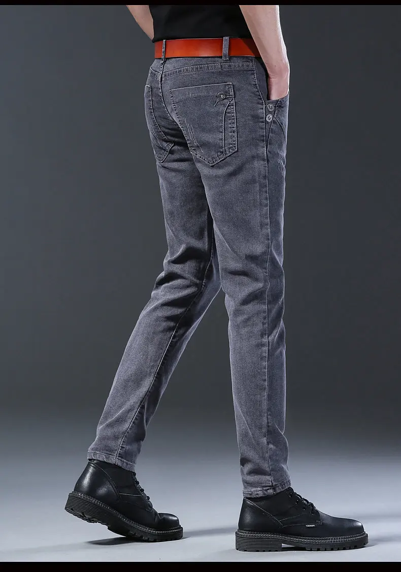 2024 New Fashion Jeans Men Korean Style Straight Grey Middle  Waist Pants Male Casual Denim Trousers