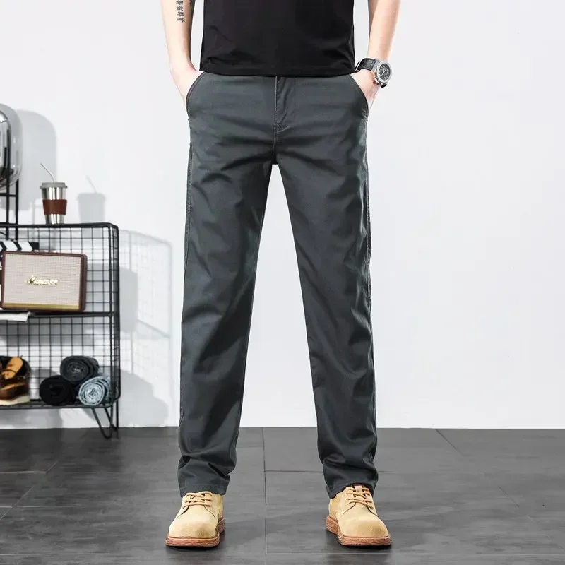 Alternative view of Spring Autumn New Men's Cotton Straight Casual Pants Business Fashion Solid Color Elasticity White Trousers Male Brand Clothing