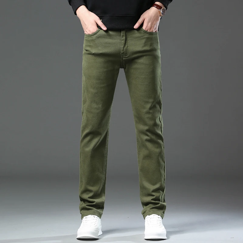 Alternative view of Autumn New Men's Slim Stretch Jeans Fashionable and Versatile Soft Fabric Denim Pants Army Green Coffee Male Brand Trousers