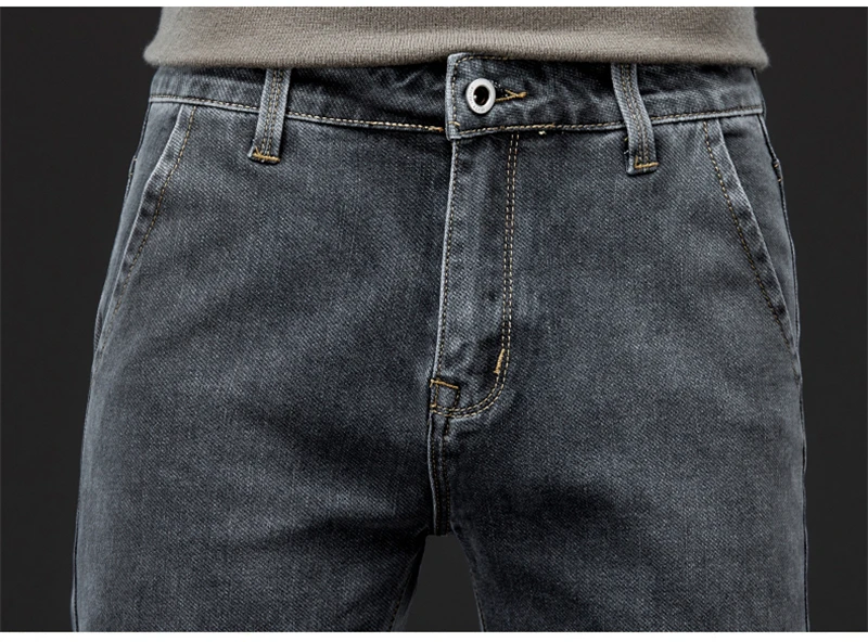 2023 Autumn Winter New Men's Casual Cotton Stretch Slim Fit Jeans Business Fashion Straight Fit Denim Trousers for Men Gray