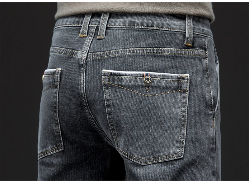 2023 Autumn Winter New Men's Casual Cotton Stretch Slim Fit Jeans Business Fashion Straight Fit Denim Trousers for Men Gray