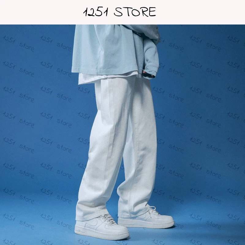 Straight Jeans Men Wide Jeans White Loose Denim Trousers Neutral Jean Streetwear Casual Pure Man Women Pants Hip Hop Bagy jeans - Image 3