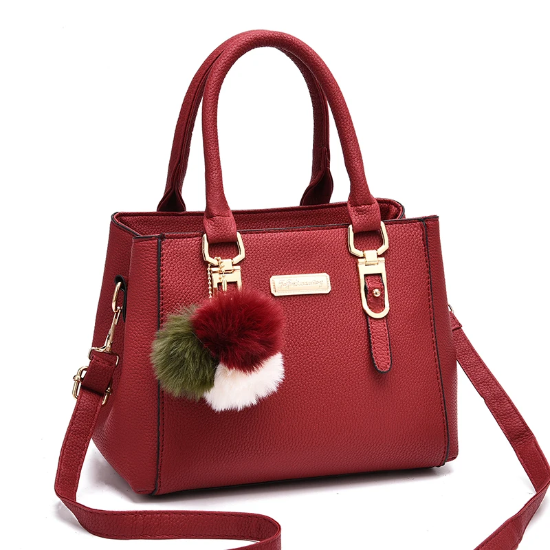 Fashion Women Hairball Shopper Totes Solid Color PU Leather Large Capacity Handbag Ladies Luxury Designer Crossbody Shoulder Bag
