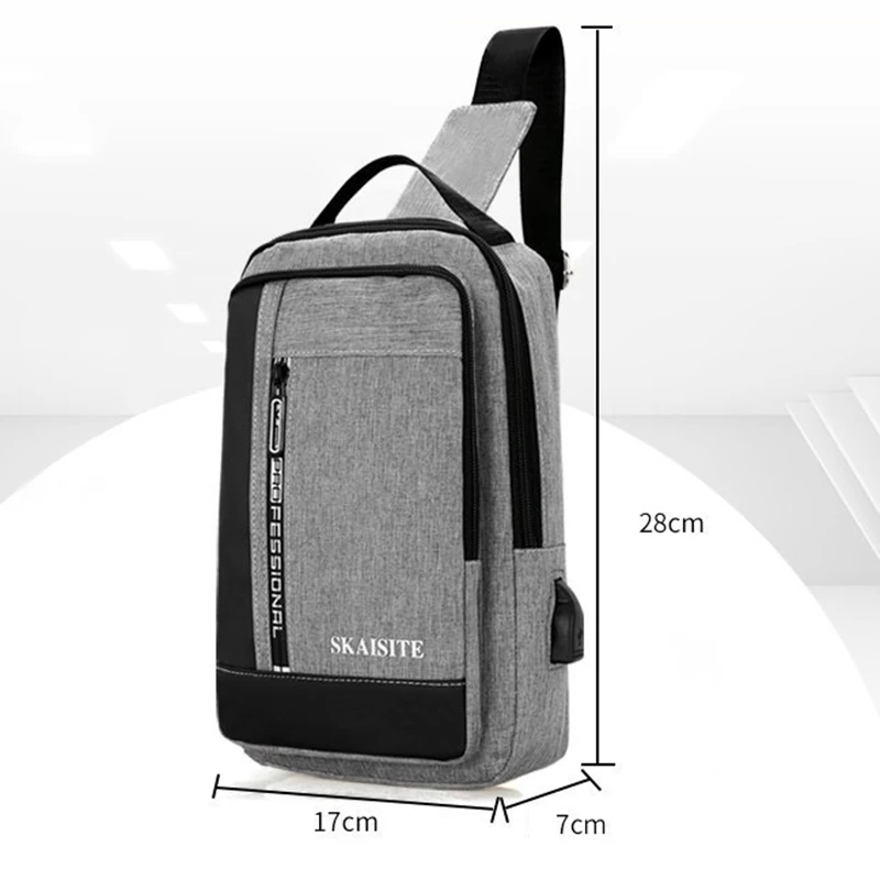 Alternative view of Casual Oxford Men Chest Bag with USB Charging Port