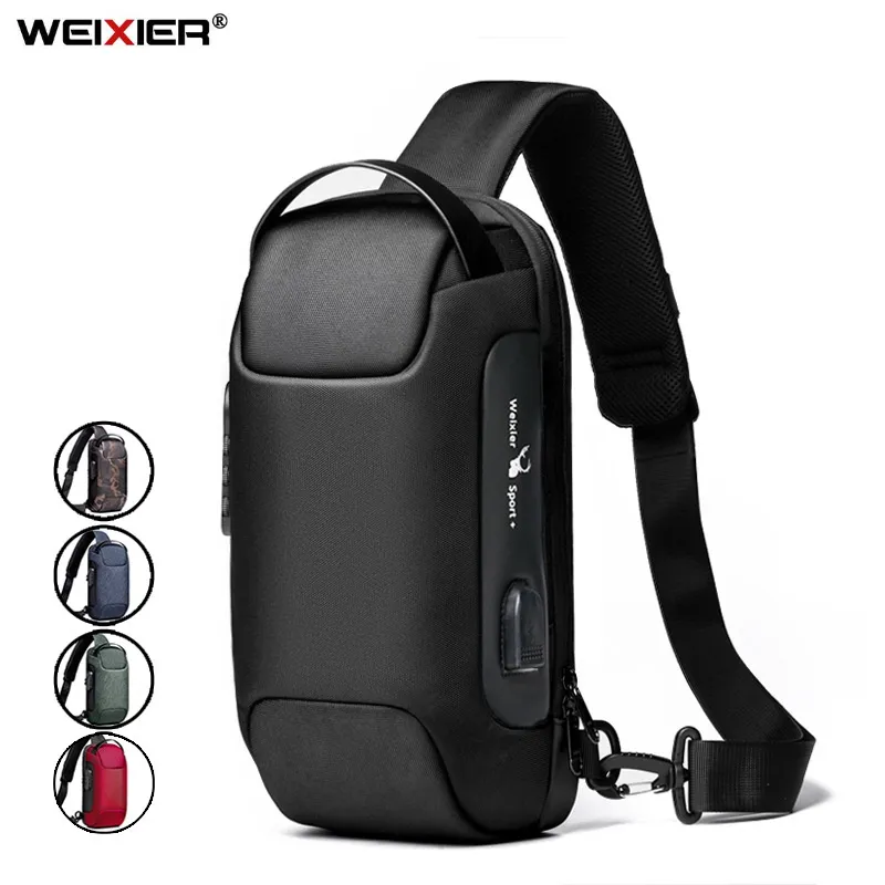 Men Shoulder Waterproof USB Man Crossbody Bag Anti-Theft