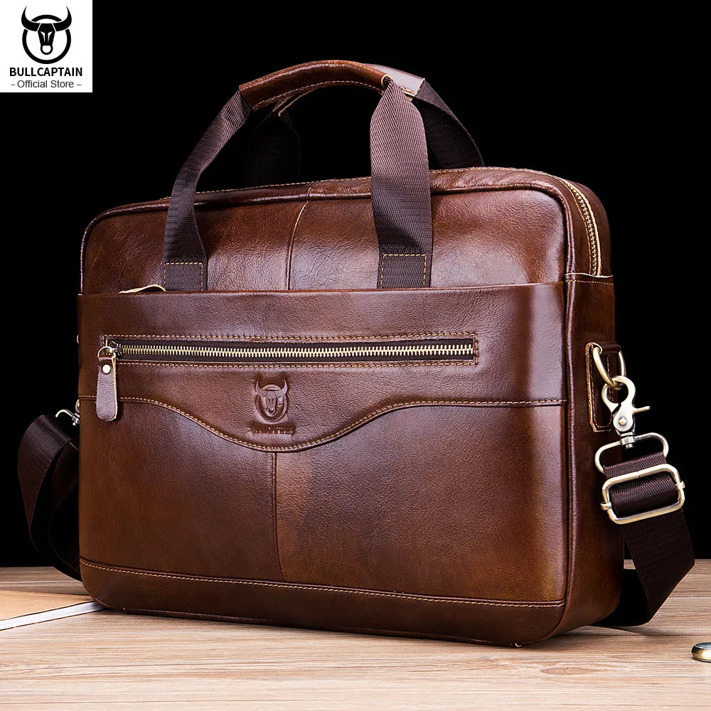 14 inches Genuine Leather Briefcase Shoulder Messenger Bag