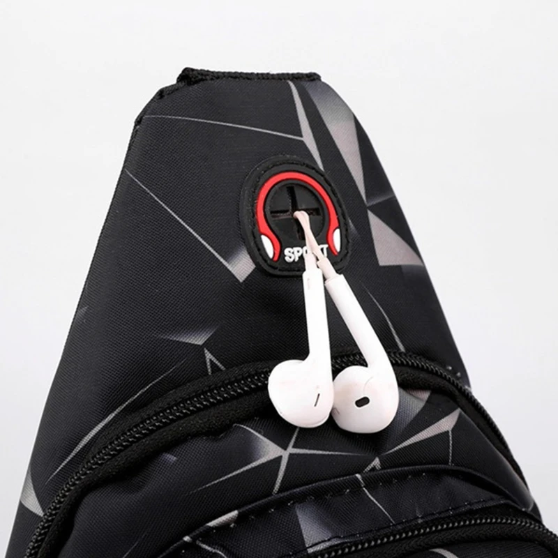 Men's Chest Bags Geometric Print Oxford Cloth Casual Crossbody Bag Sports Travel Outdoor Chest Shoulder Bags