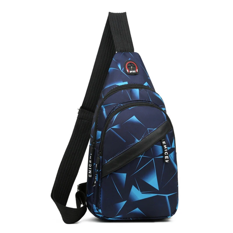 Men's Chest Bags Geometric Print Oxford Cloth Casual Crossbody Bag Sports Travel Outdoor Chest Shoulder Bags
