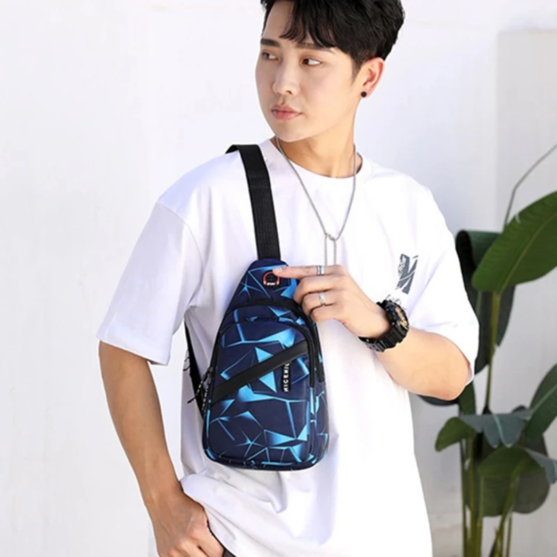 Men's Chest Bags Geometric Print Oxford Cloth Casual Crossbody Bag Sports Travel Outdoor Chest Shoulder Bags