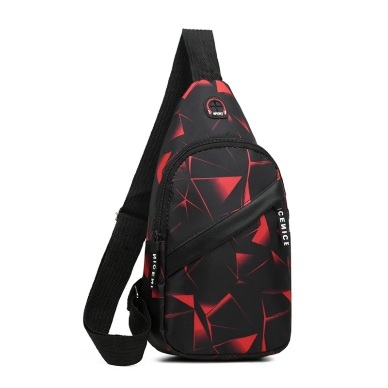 Men's Chest Bags Geometric Print Oxford Cloth Casual Crossbody Bag Sports Travel Outdoor Chest Shoulder Bags